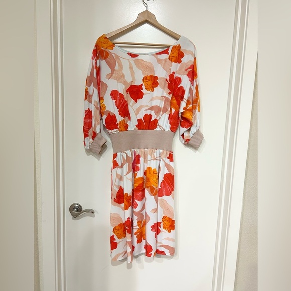 Anthropologie Maeve Orange Red Gemma Floral
Print Midi Dress size MP 100% rayon - Picture 8 of 12